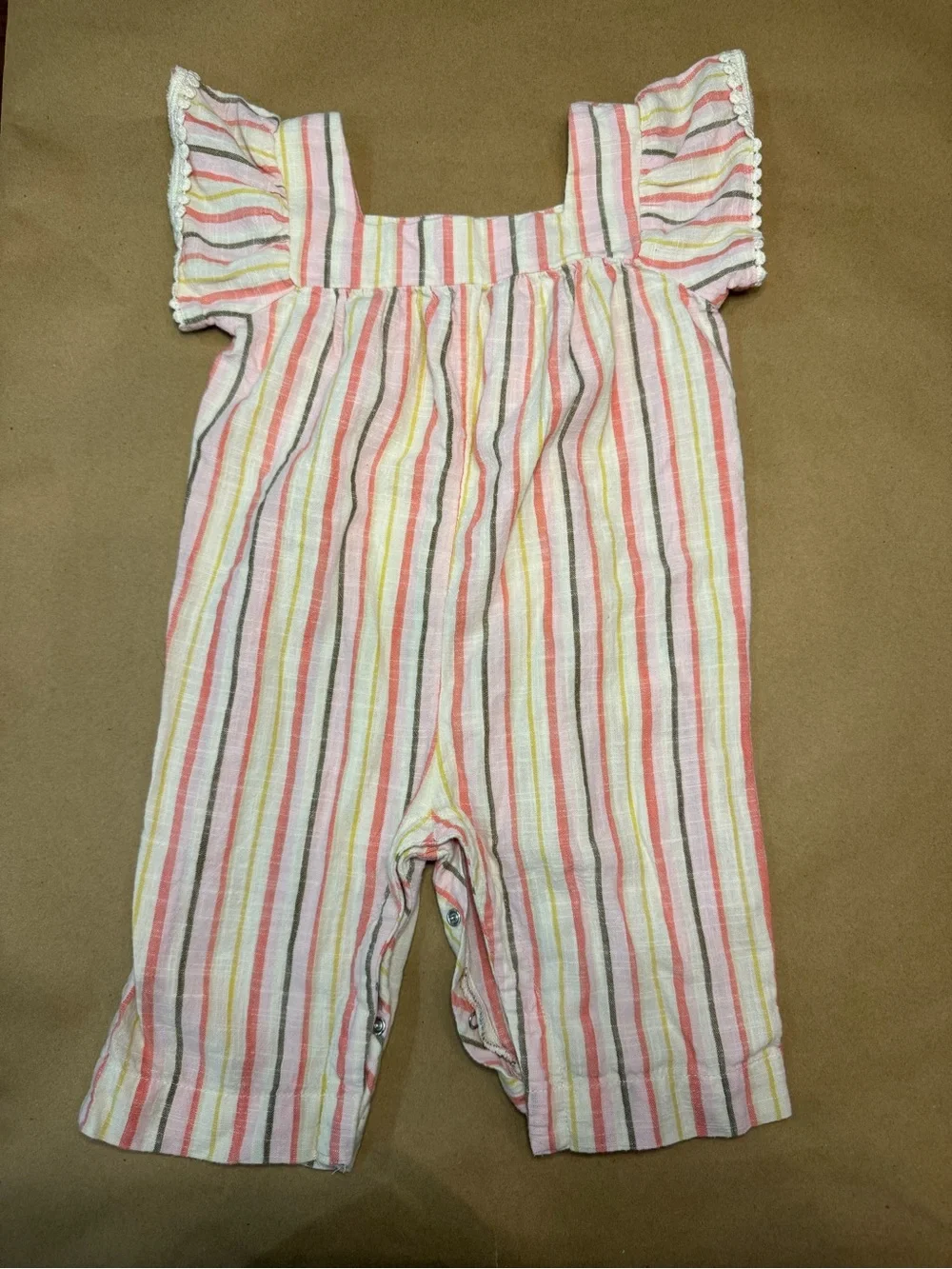 Striped Pink & Yellow Cotton Baby Romper